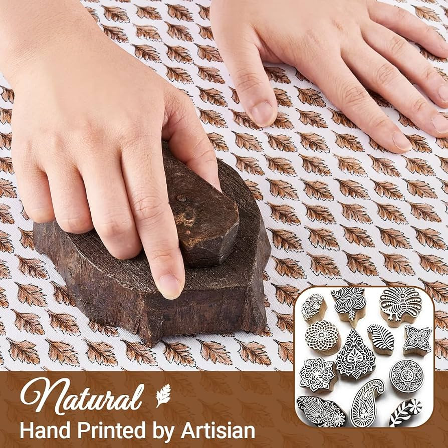 100% Cotton Brown Leaf Block Print Decorative Farmhouse Pillow Cover 18x18 | Amazon (US)