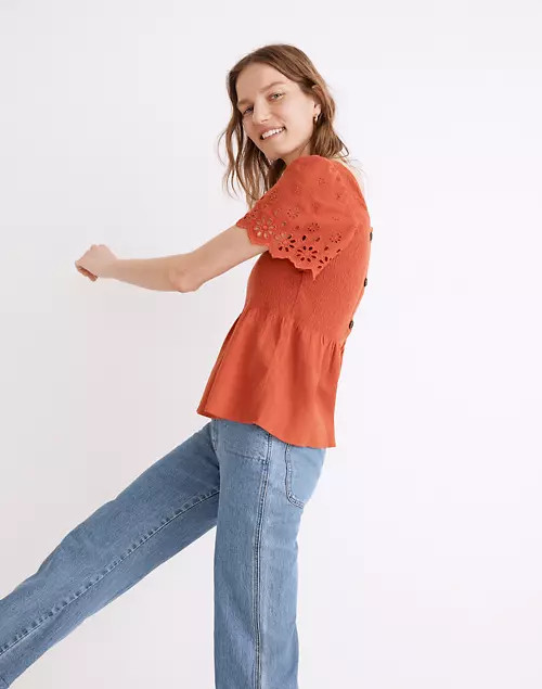 Eyelet-Sleeve Kate Smocked Top | Madewell