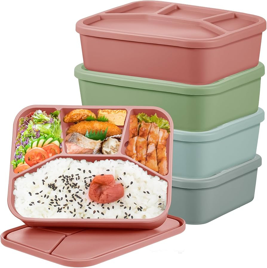 4 Pcs Silicone Bento Box Reusable Lunch Container Smooth Leak Proof Lunch Box Rectangle Bento Box... | Amazon (US)