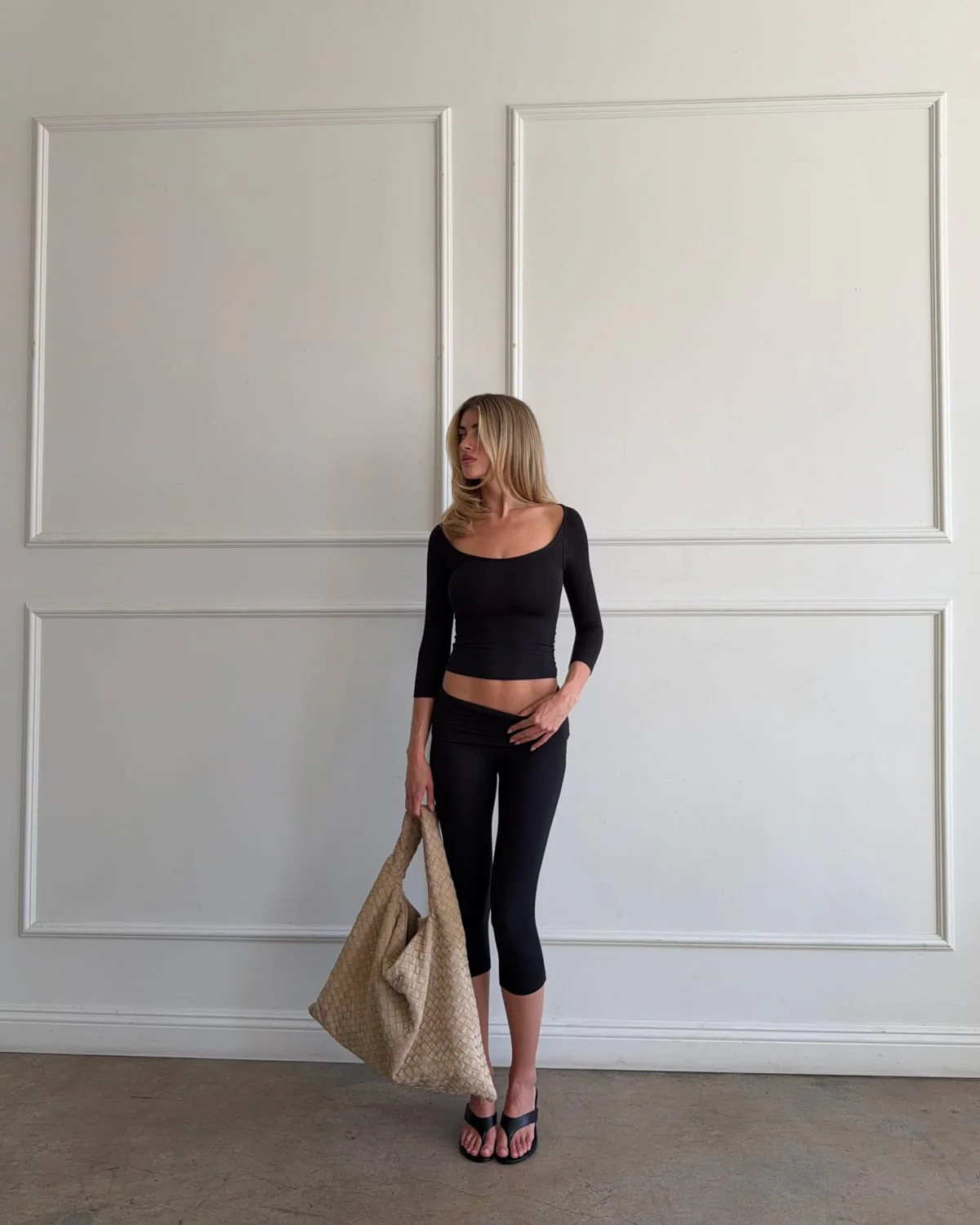Foldover Jersey Capri Leggings | Black | Crop Shop Boutique US
