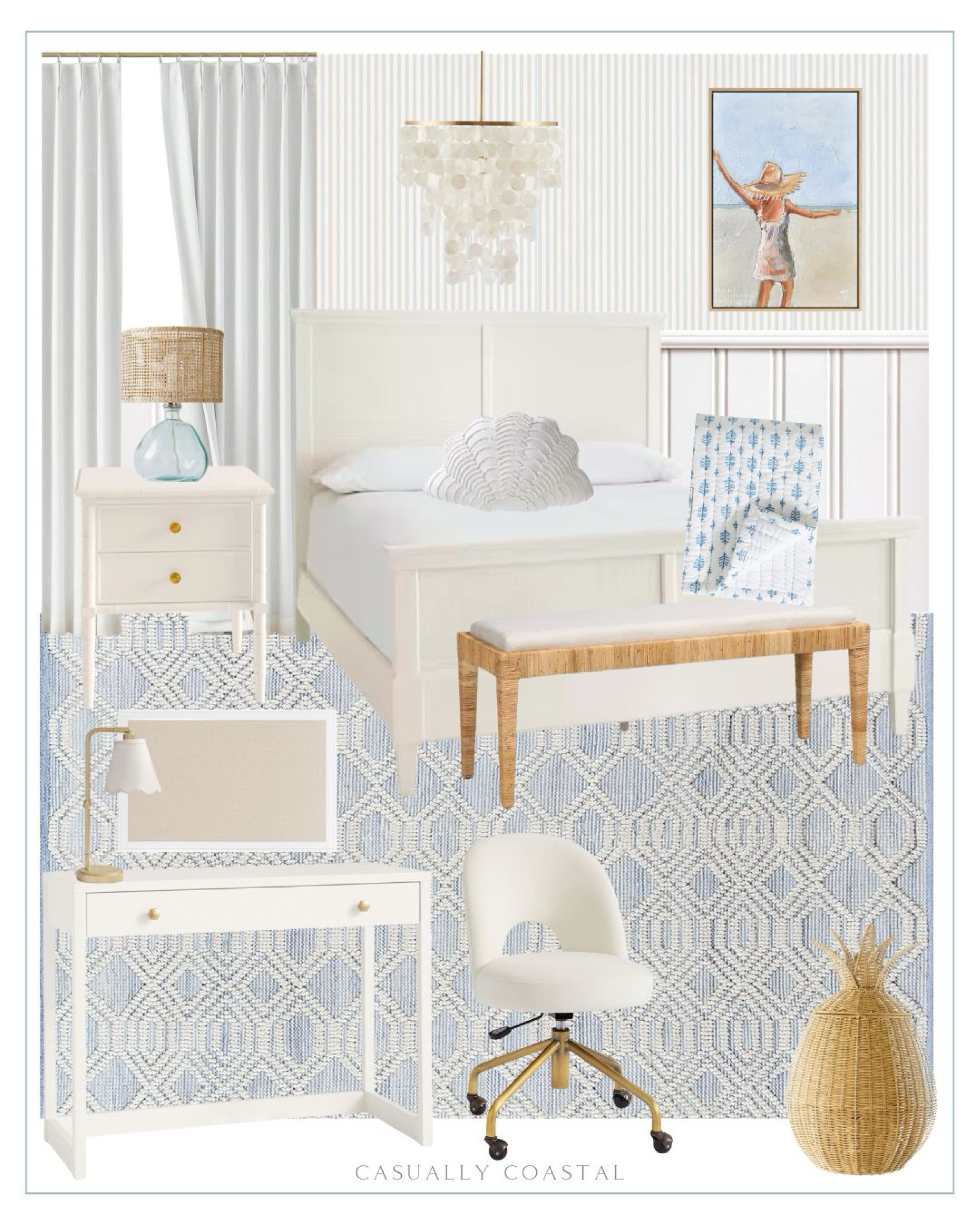 Tween & Early Teen Girl Bedroom design, with several pieces currently on sale including the nightstand, rug and pinboard! 💕 
-
Coastal home, coastal bedroom, teen bedroom ideas, coastal style, coastal home decor, coastal interiors, kids bedroom, kids coastal bedroom, tween girl bedroom idea, teen girl bedroom ideas, neutral bed, coastal bed, white beds, cream beds, woven beds, cane beds, coastal rug, affordable beds, queen size beds, bedroom rug, Lilly Pulitzer shell pillow, swivel desk chair, neutral desk chair, pottery barn kids decor, scallop desk lamp, coastal lamp, framed linen fabric pinboard, capiz chandelier, coastal chandelier, target chandelier, affordable chandelier, woven floor mirror, coastal mirror, bedroom mirror, striped wallpaper, coastal wallpaper, blue & white wallpaper, writing desk, white desk, kids desk, rattan bench, bedroom bench, coastal bench, woven table lamp, white nightstand, nightstand with drawers, coastal nightstand, wicker floor baskets, pineapple basket, lidded basket, coastal artwork, coastal wall art, artwork for teen girl, beach artwork, coastal painting, coastal quilt, bedroom quilt, Serena & Lily look for less bedding, teen girl bedding, summer quilt, blue & white quilt, Amazon rug, blue & white rug, 5x8 rug, 8x10 rugs, ivory wooden cane queen bed, nightstand lamps, ryder rug look for less, bedroom decor, target decor, desk lamp

#LTKKids #LTKSaleAlert #LTKHome