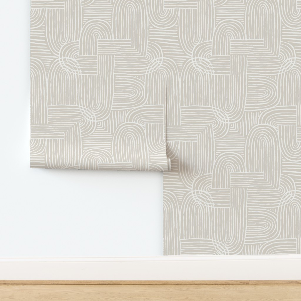 (L) Abstract Zen Garden Concentric Arches and Ovals on Beige Raked Wallpaper | Spoonflower | Spoonflower