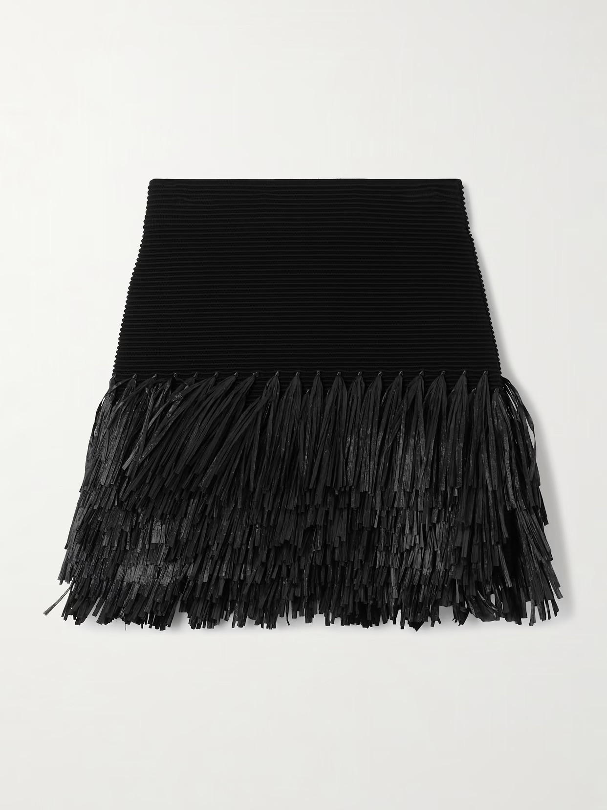 Aje - Agave Fringed Raffia-trimmed Ribbed-knit Mini Skirt - Black | NET-A-PORTER (US)