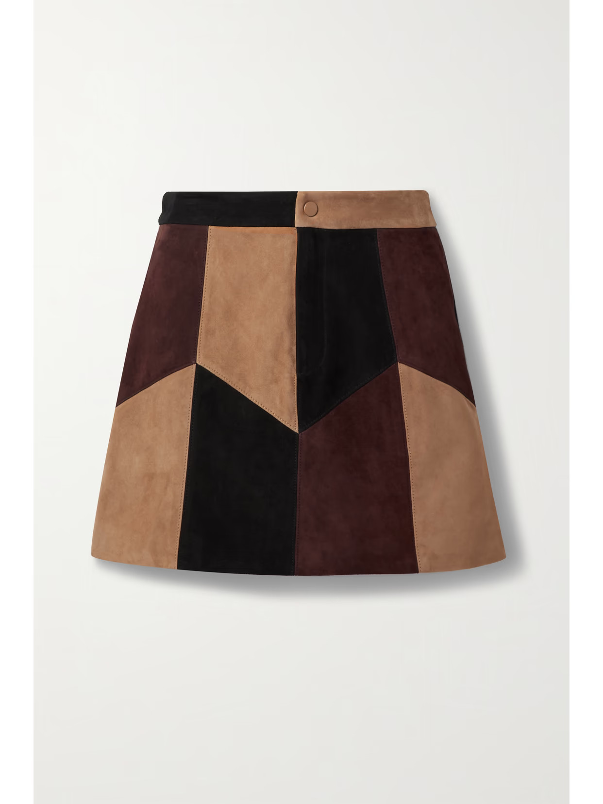 Alice + Olivia - Georgine Patchwork Suede Mini Skirt - Brown | NET-A-PORTER (US)