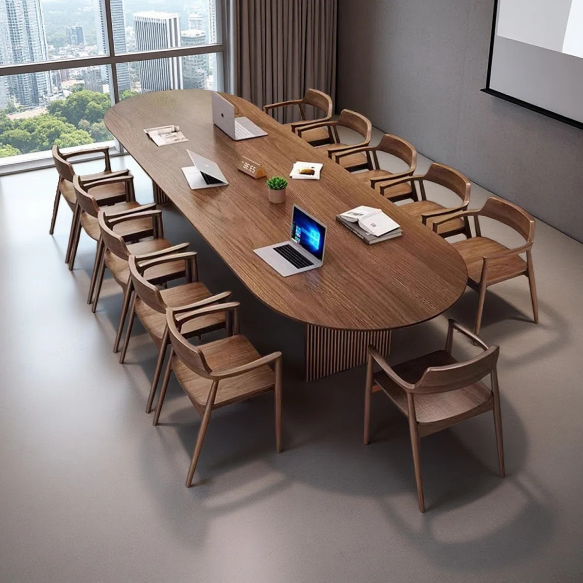 Nut-Brown Solid Pine Wood Oval Conference Table | Wayfair North America
