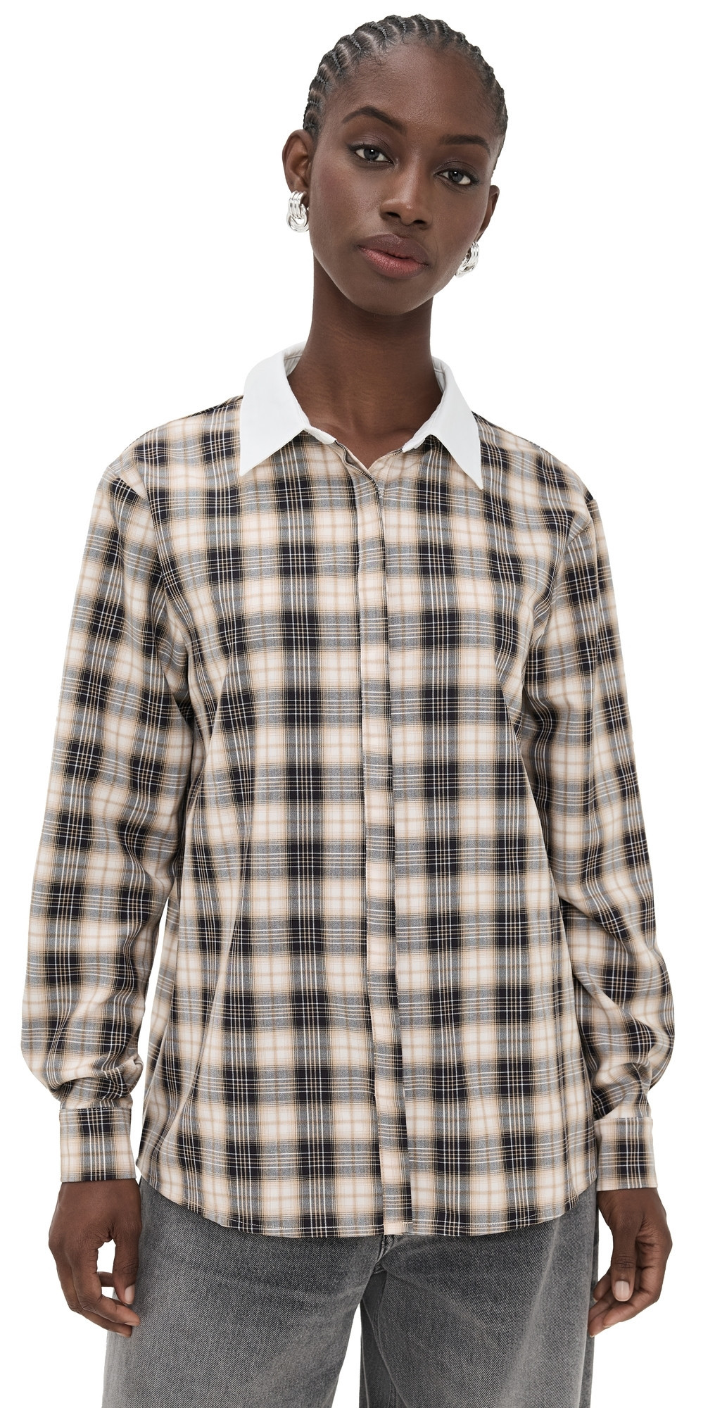 Lioness Vacanza Flannel Shirt Chocolate Plaid M | Shopbop