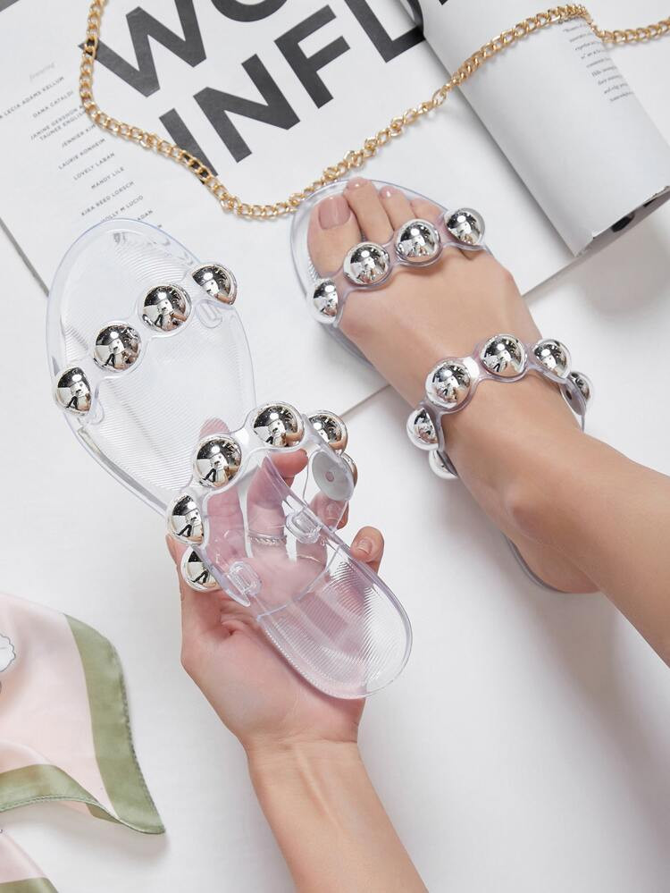 Faux Pearl Double Strap Slip-On Sandals | SHEIN