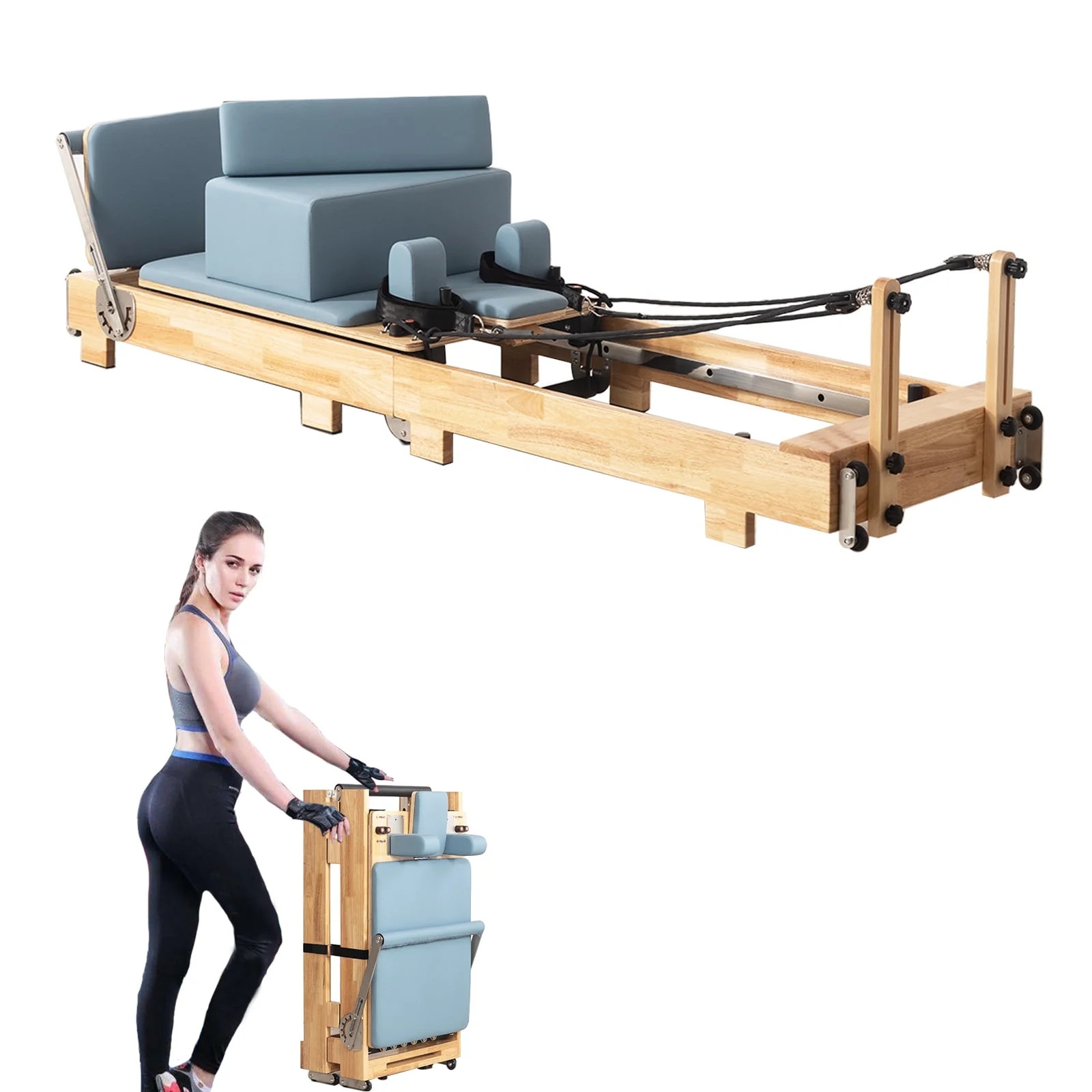 Foldable Pilates Reformer Machine: Rubber Wood Pilates Bed for Strength Training Exercise, Mute P... | Walmart (US)