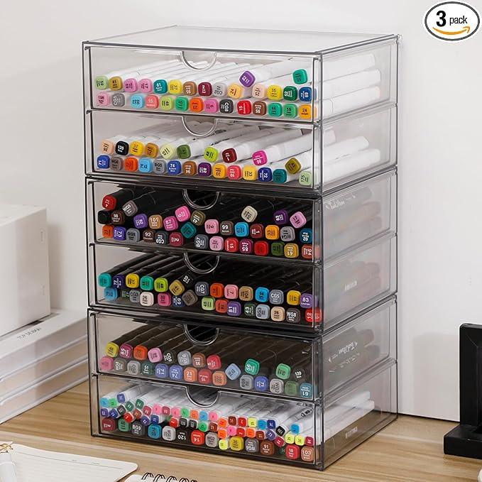 Stackable Storage Drawers, Plastic Storage Bins for Home Office, Bathroom, Kitchen, Pantry, Clear... | Amazon (US)