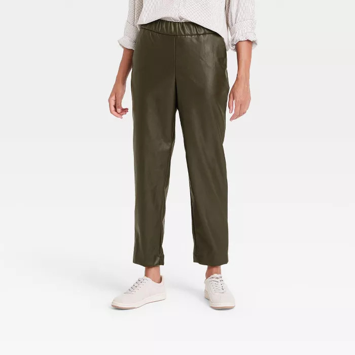 Women's High-Rise Faux Leather Tapered Ankle Pull-On Pants - A New Day™ | Target