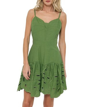 Cathal Cutwork Embroidered Sweetheart Neck Sleeveless A-Line Mini Dress | Dillard's