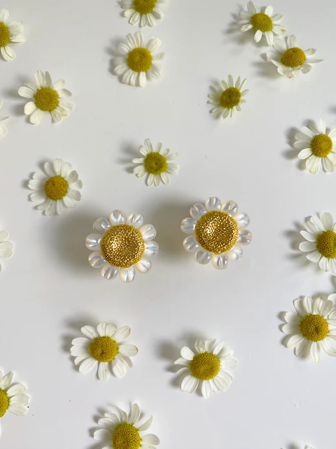 garden collection: mother of pearl + golden daisy stud | Nicola Bathie Jewelry