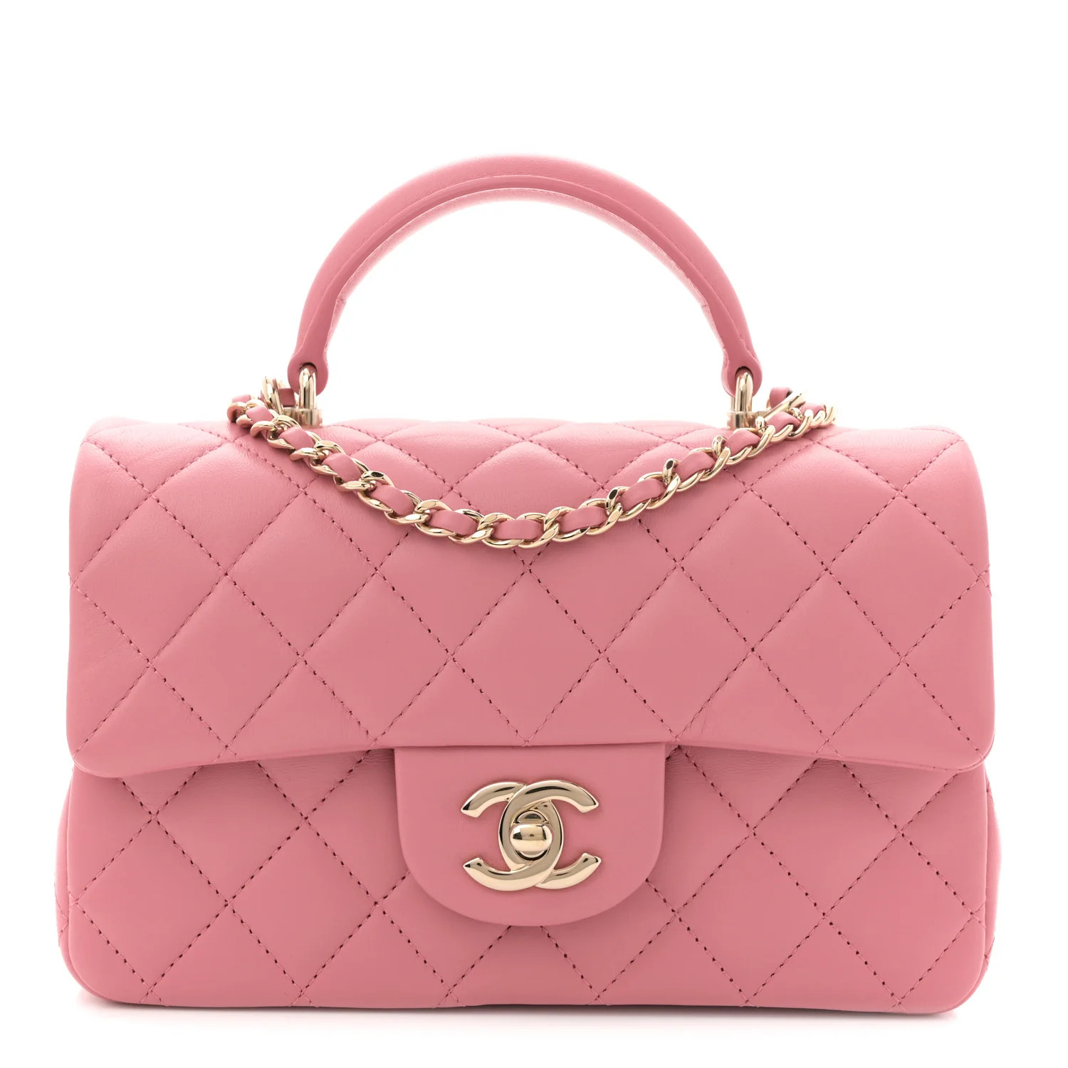 Lambskin Quilted Mini Top Handle Rectangular Flap Pink | FASHIONPHILE (US)