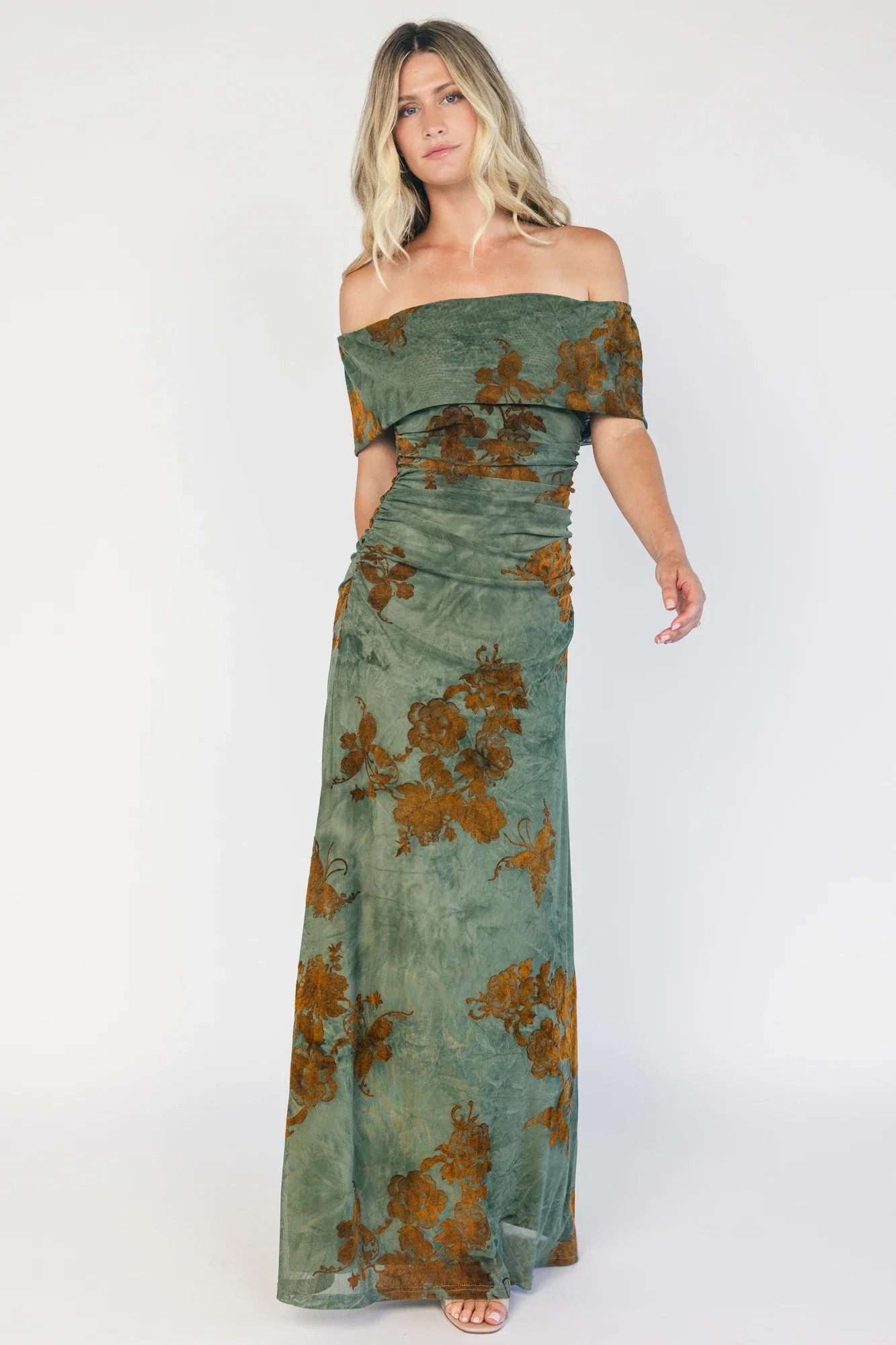 Tilden Off Shoulder Maxi Dress | Green + Copper | Baltic Born