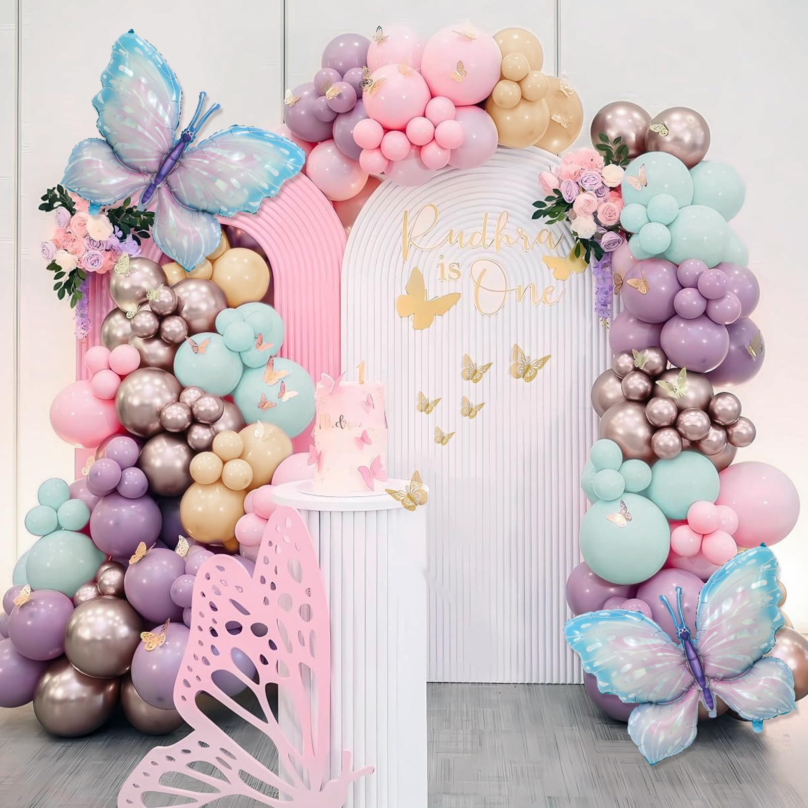 Butterfly Balloon Arch Kit - 142pcs Pastel Pink & Purple Balloons with Butterfly Stickers & Large... | Amazon (US)