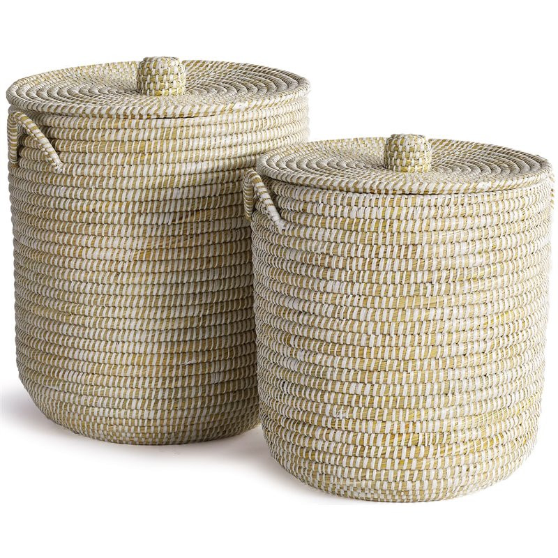 Napa Home & Garden Rivergrass Laundry Hamper Basket with Lids - White (Set of 2) | Cymax