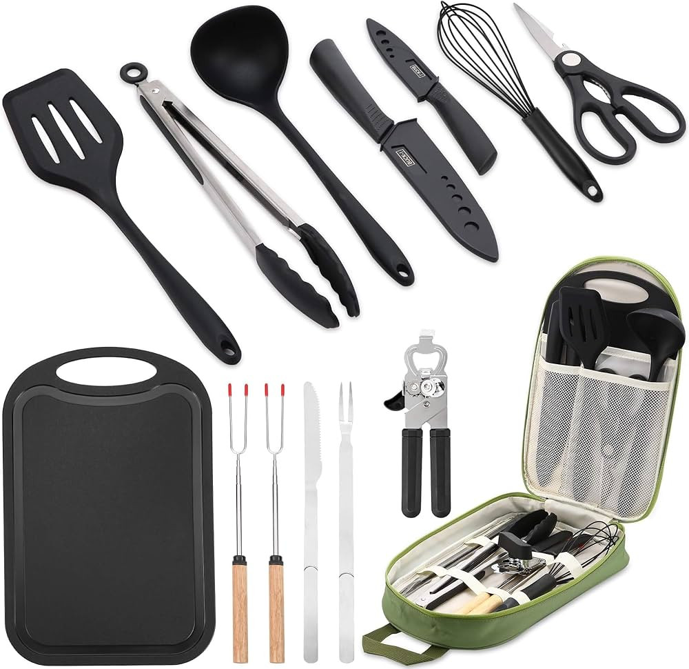 Camping Essentials Cookware Cooking Utensils Set - Portable Camp Kitchen Mess Kit Outdoor Accesso... | Amazon (US)