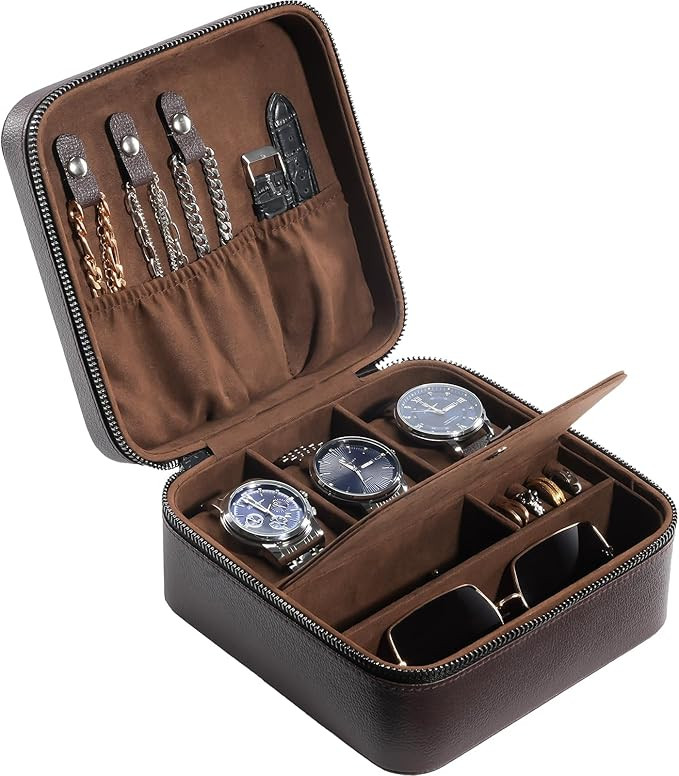 ProCase Travel Watch Case, 3 Slots PU Leather Mens Jewelry Box, Portable Watches Storage, Zippere... | Amazon (US)