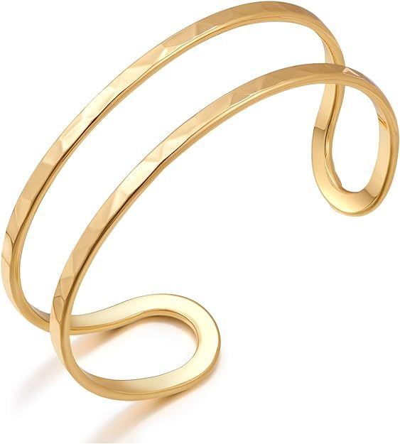 Open Bangle Gold Wide Cuff-Bracelets for Women Jewelry Gifts | Amazon (US)