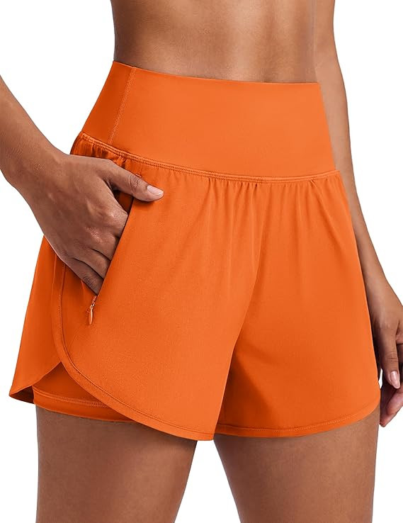PINSPARK Women's 2 in 1 High Waisted Athletic Running Shorts 3" Dolphin Hem Quick Dry Workout Gym... | Amazon (US)