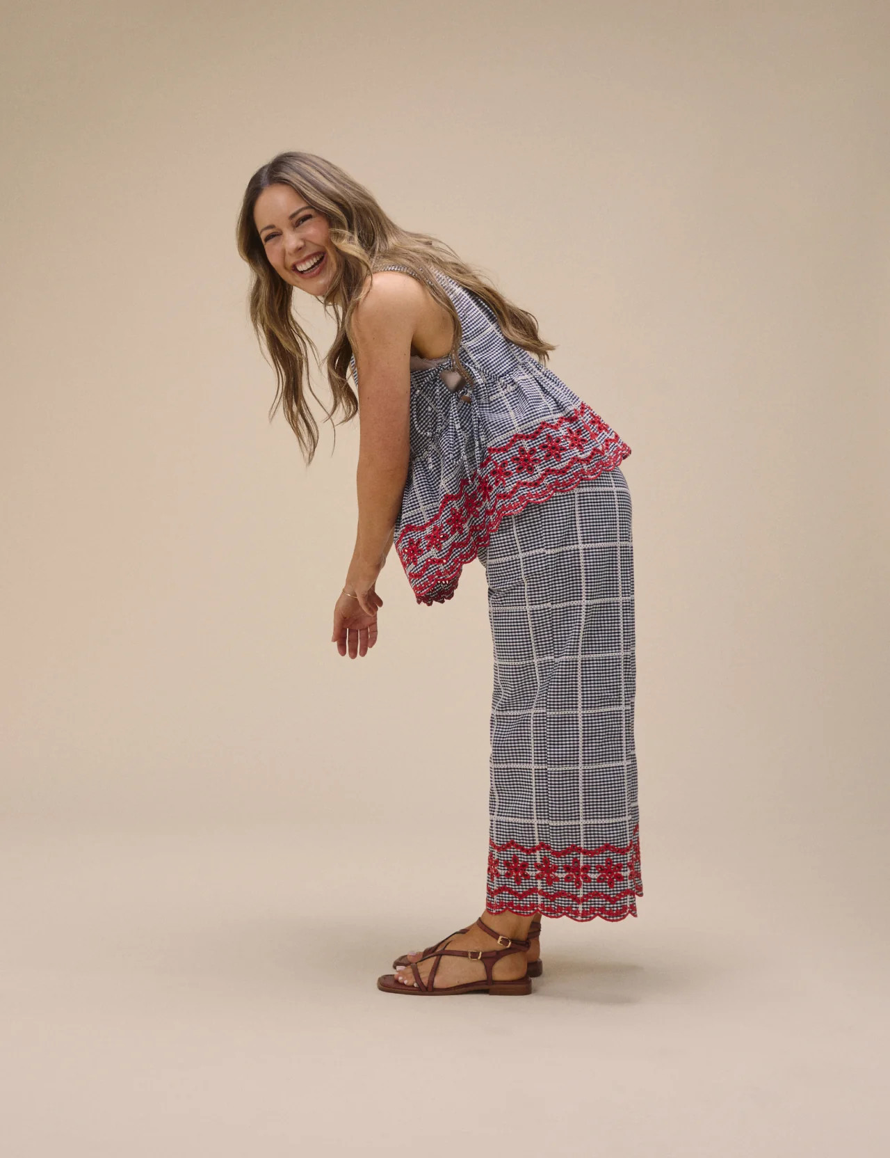 Black Gingham Embroidered Cropped Trousers | Nobody's Child