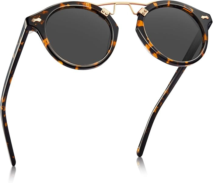 CARFIA Small Face Double Bridge Acetate Polarized Round Womens Sunglasses     Retro Metal Bridge ... | Amazon (US)