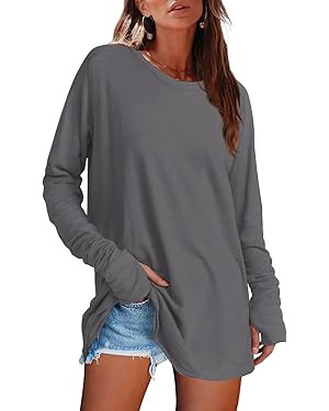 SENSERISE Womens Long Sleeve Tops Oversized T Shirts Tunic Tops to Wear With Leggings Crewneck B... | Amazon (US)