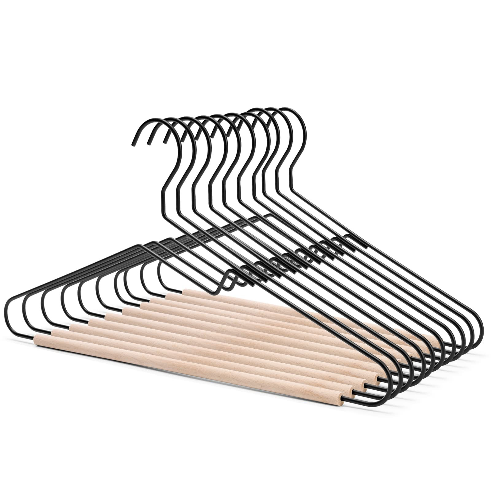 Nature Smile Premium Black Matt Metal Suit Clothes Hanger 10 Pack with a Smooth Beech Wood Pants ... | Amazon (US)
