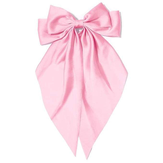 Large Hair Bows for Women Pink Silky Satin Hair Bow Hair Clips Long Tail French Hair Ribbon Coque... | Amazon (US)