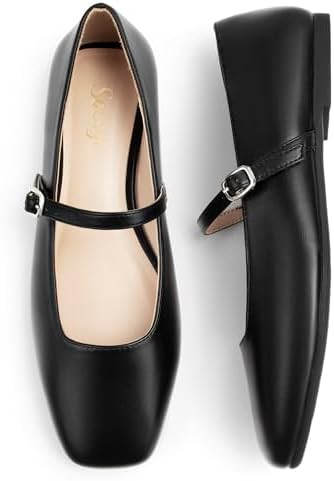 Women's Mary Jane Ballet Flats Square Toe Ankle Strap Shoes for Women Adjustable Buckle Soft Dres... | Amazon (US)