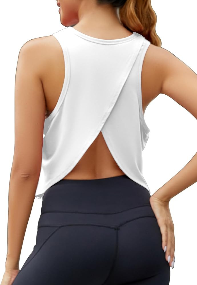Mippo Workout Tops for Women Cropped Open Back Tank Tops Athletic Clothes Loose Fit | Amazon (US)