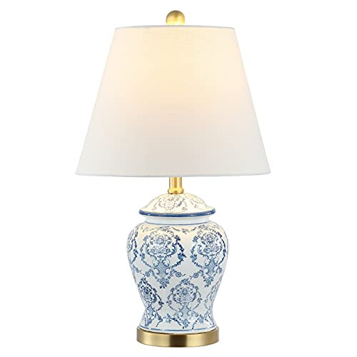 JONATHAN Y 22.25" Blue/White Chinoiserie Ceramic Urn Table Lamp, Traditional Classic Nightstand Lamp for Living Room Bedroom, White Linen Shade, LED Bulb Included JYL3085A | Amazon (US)