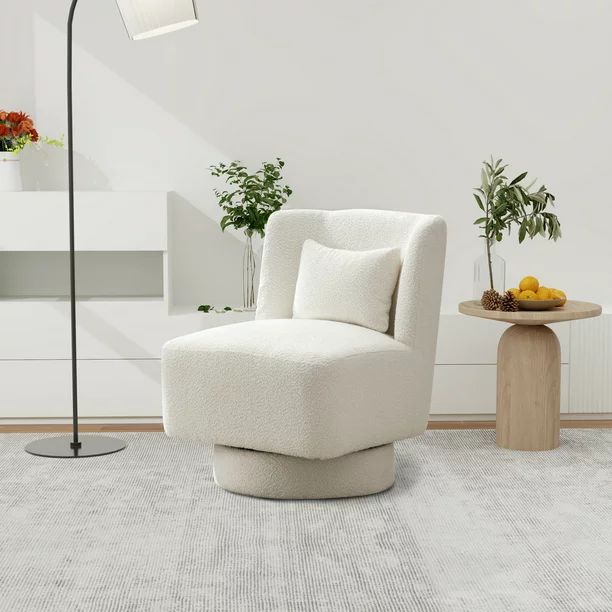 AIHOUSE Swivel Accent Chair Boucle Round Barrel Sofa for Living Room, Ivory - Walmart.com | Walmart (US)
