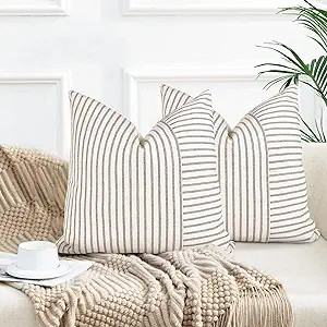 Farmhouse Pillow Covers 18x18, Modern Accent Square Throw Pillow Covers Set of 2, Gray and Beige ... | Amazon (US)