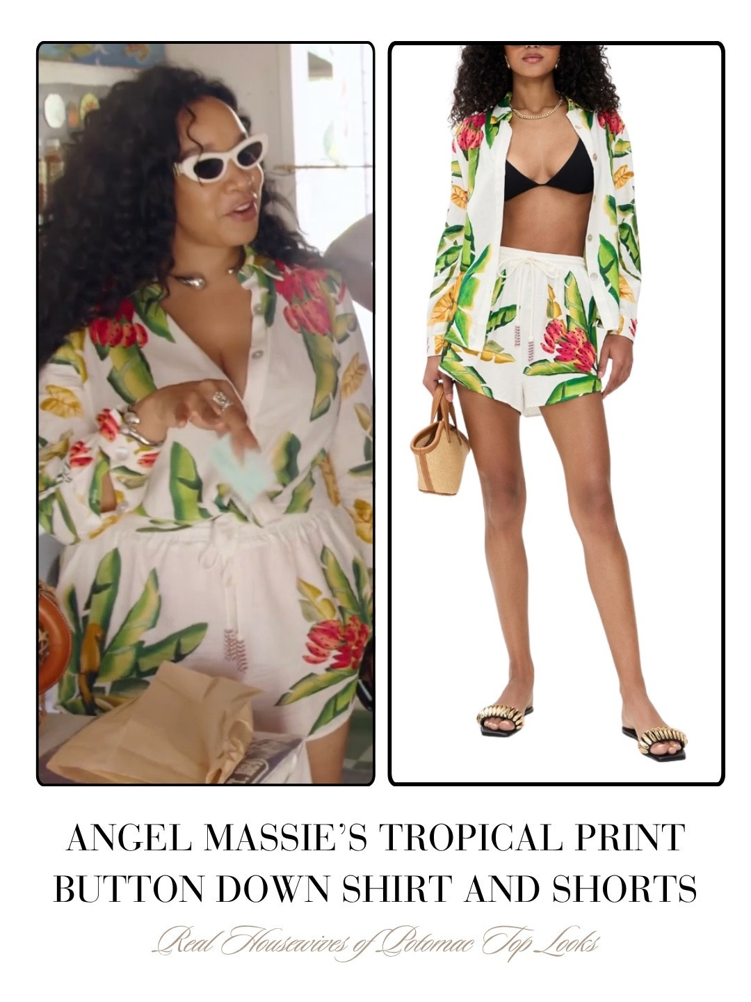Angel Massie’s Tropical Print Button Down Shirt and Shorts 
