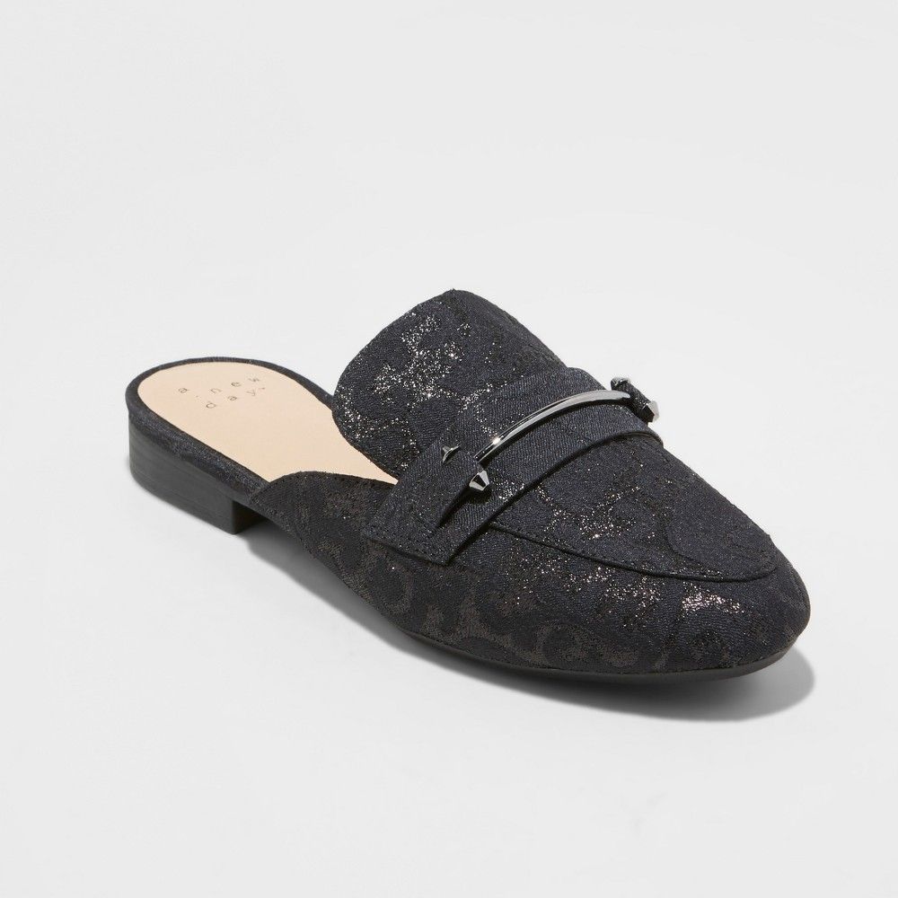 Women's Remy Jacquard Backless Loafer Mules - A New Day Black 7.5, Black Licorice | Target