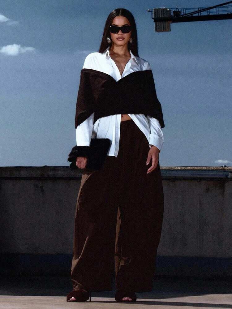 MUSERA Pleated Extreme Tapered Balloon Elasticated Waist Trousers Classy Night Out Fall Autumn Sexy Cute Coolgirl Streetwear Dawn Winter Party | SHEIN