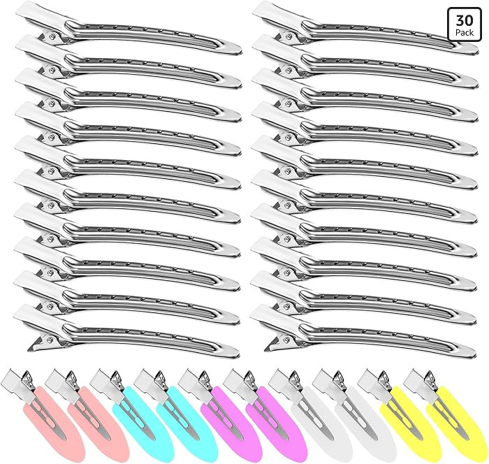 30PCS Metal Alligator Hair Clips, Duck Billed Salon Styling Clips with Holes, Heavy Duty Silver H... | Amazon (US)