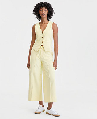 Women's Linen Blend V-Neck Button-Front Vest | Macy's