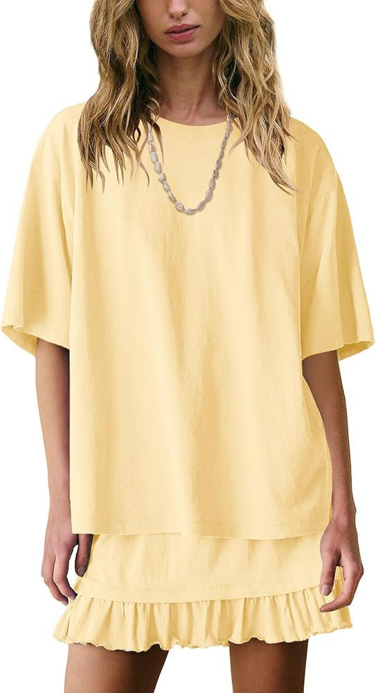 Panadila Women 2 Piece Skirt Sets Casual Two Piece Skirt Set Short Sleeve Tops and Flowy Skirts B... | Amazon (US)