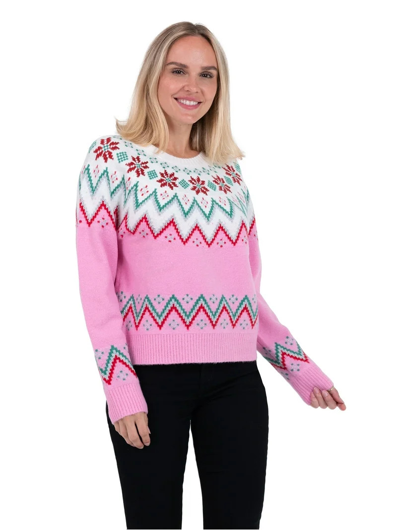 Jollidays Women's Poinsetta Fairisle Long Sleeve Crewneck Christmas Sweater, Sizes S-XXL - Walmar... | Walmart (US)