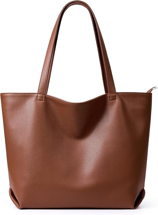 WLLWOO Soft Vegan Leather Tote Bag for Women Large Casual Hobo Handbags Zipper Shoulder Work Dail... | Amazon (US)