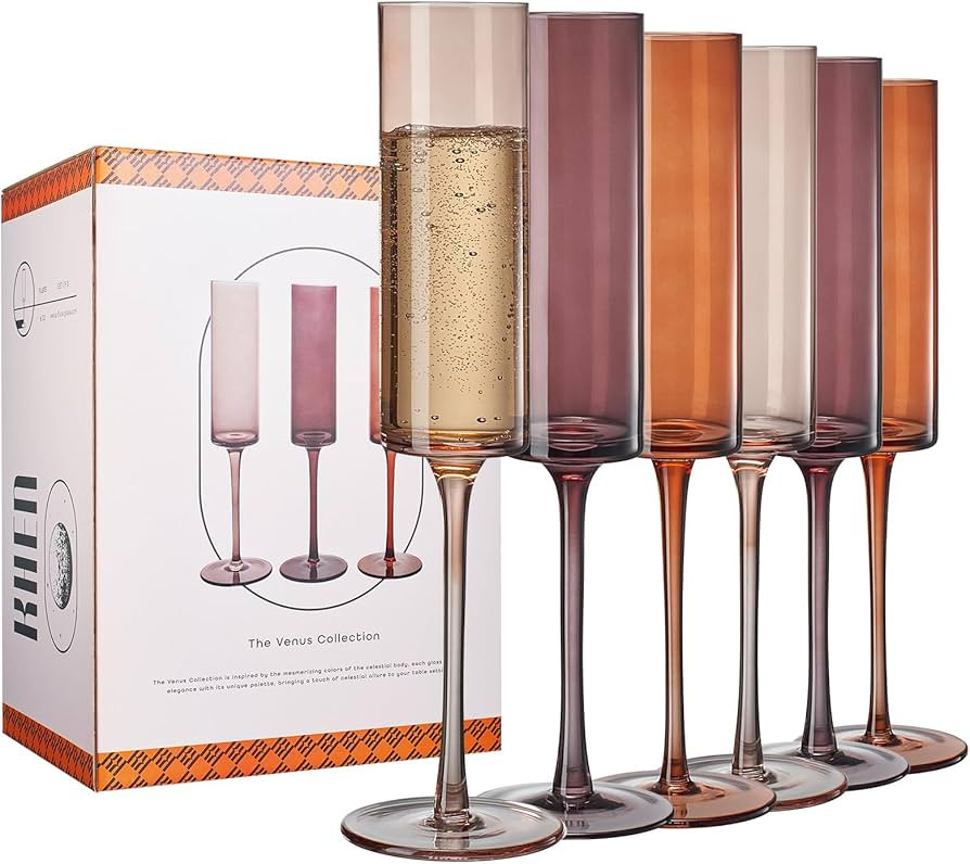 Venus Champagne Flute Set, 6oz Glasses Set of 6 For All Occasions, Gifts Gift for Her, Mom, Wife,... | Amazon (US)