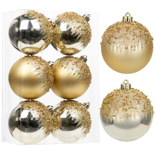 6PCS Christmas Tree Ornament Balls 3.15'' Gold and Silver Shatterproof Decorative Hanging Ornaments Set for Xmas Traditional Country Home Holiday Wreath Garland Party Decor | Amazon (US)
