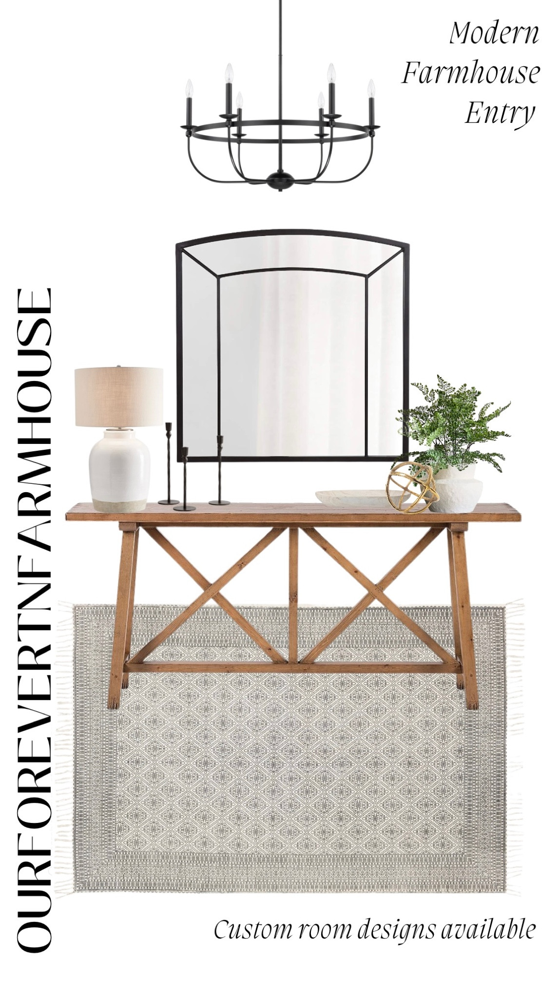 Modern farmhouse entry. Wood table, decorative mirror. 

#LTKhome