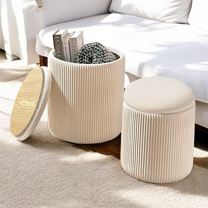 Round Storage Ottoman (Set of 2) - Multifunctional Storage Ottoman with Removable Lid and Soft Ve... | Amazon (US)