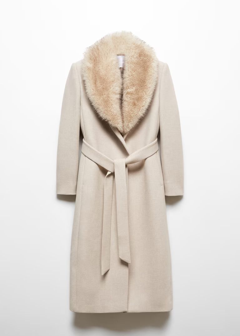 Detachable wool coat with fur-effect collar -  Women | Mango United Kingdom | MANGO (UK)