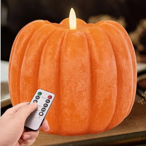 Fall Decorations for Home - Flickering Flameless Wax Pumpkin LED Candle | Timer Remote Control, F... | Amazon (US)