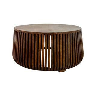 Cascade 36 in. Chestnut Round Wood Slatted Coffee Table | The Home Depot