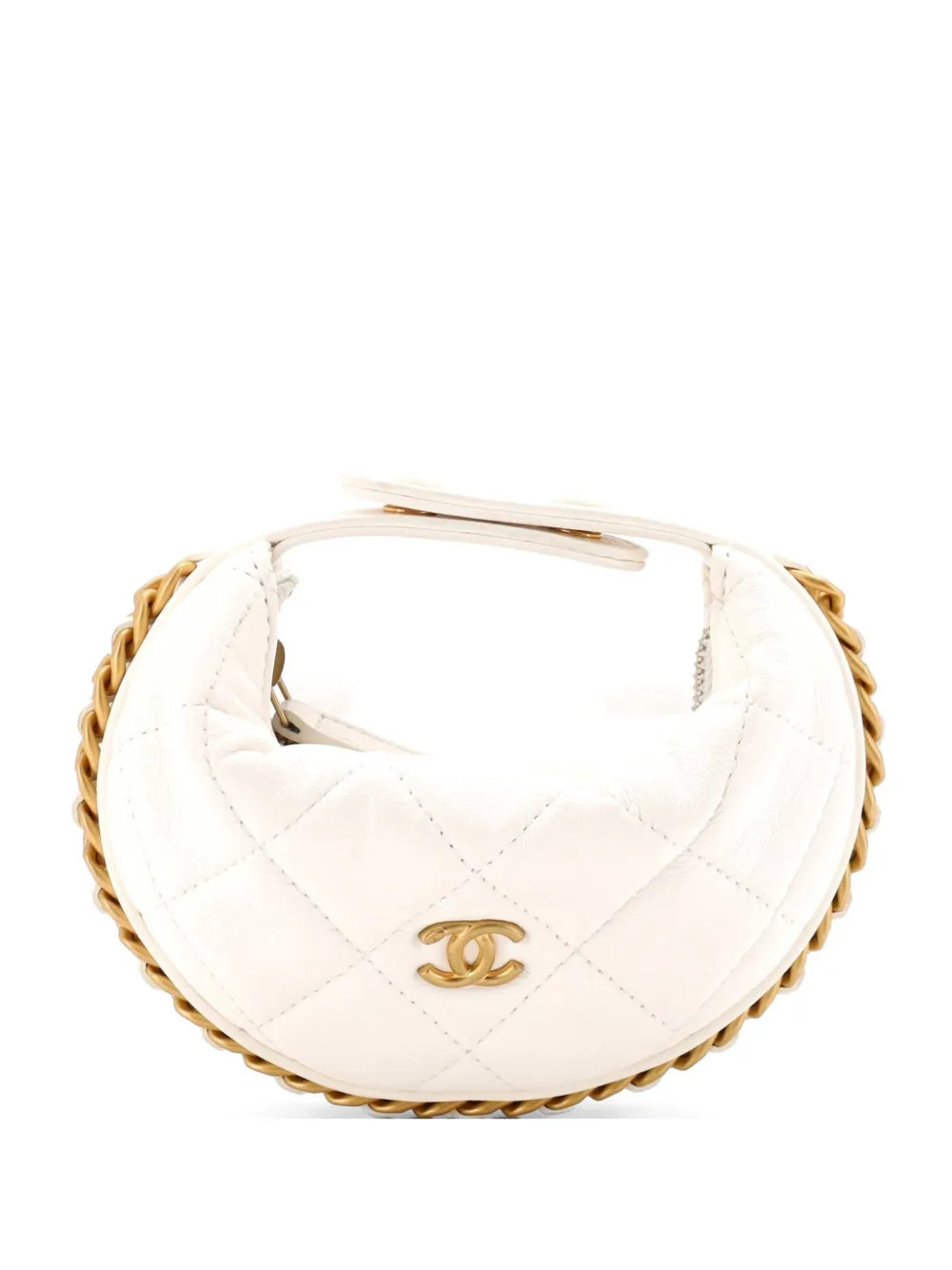 CHANEL Pre-Owned Chain Around Pouch Quilted Lambskin Extra Mini Hobo Bag | White | FARFETCH | Farfetch Global